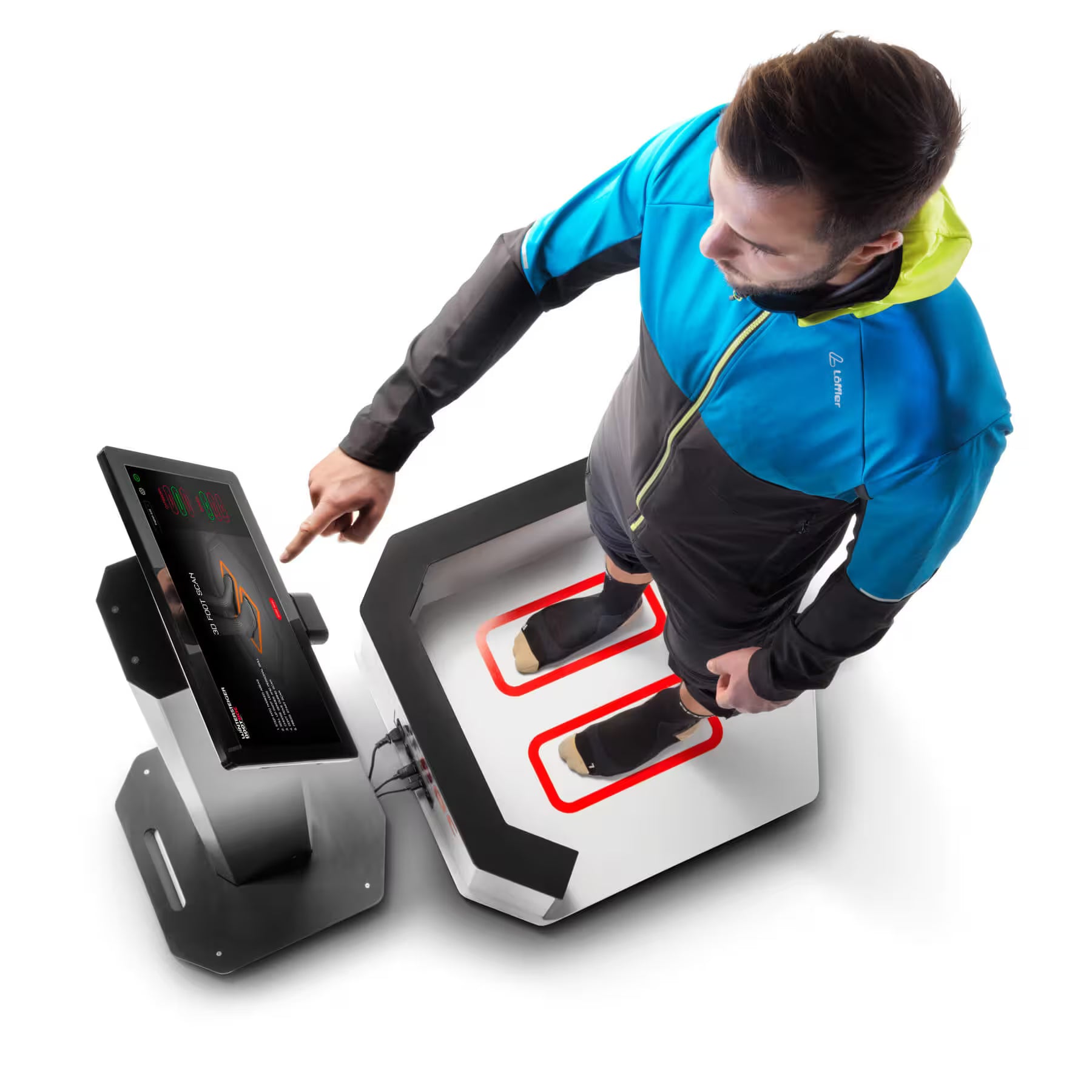 Person using a sports performance testing machine with a digital display.