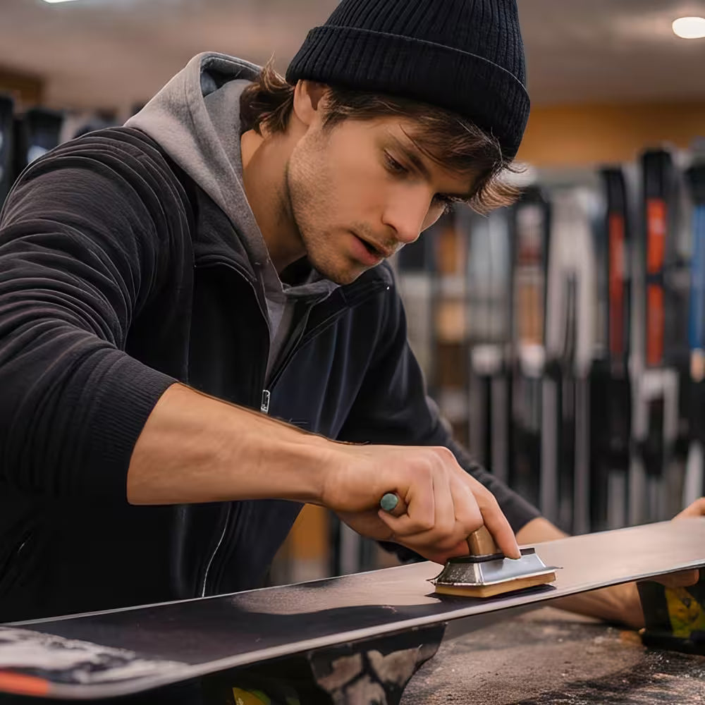 Snowboard tuning workshop repair being done in Queenstown NZ