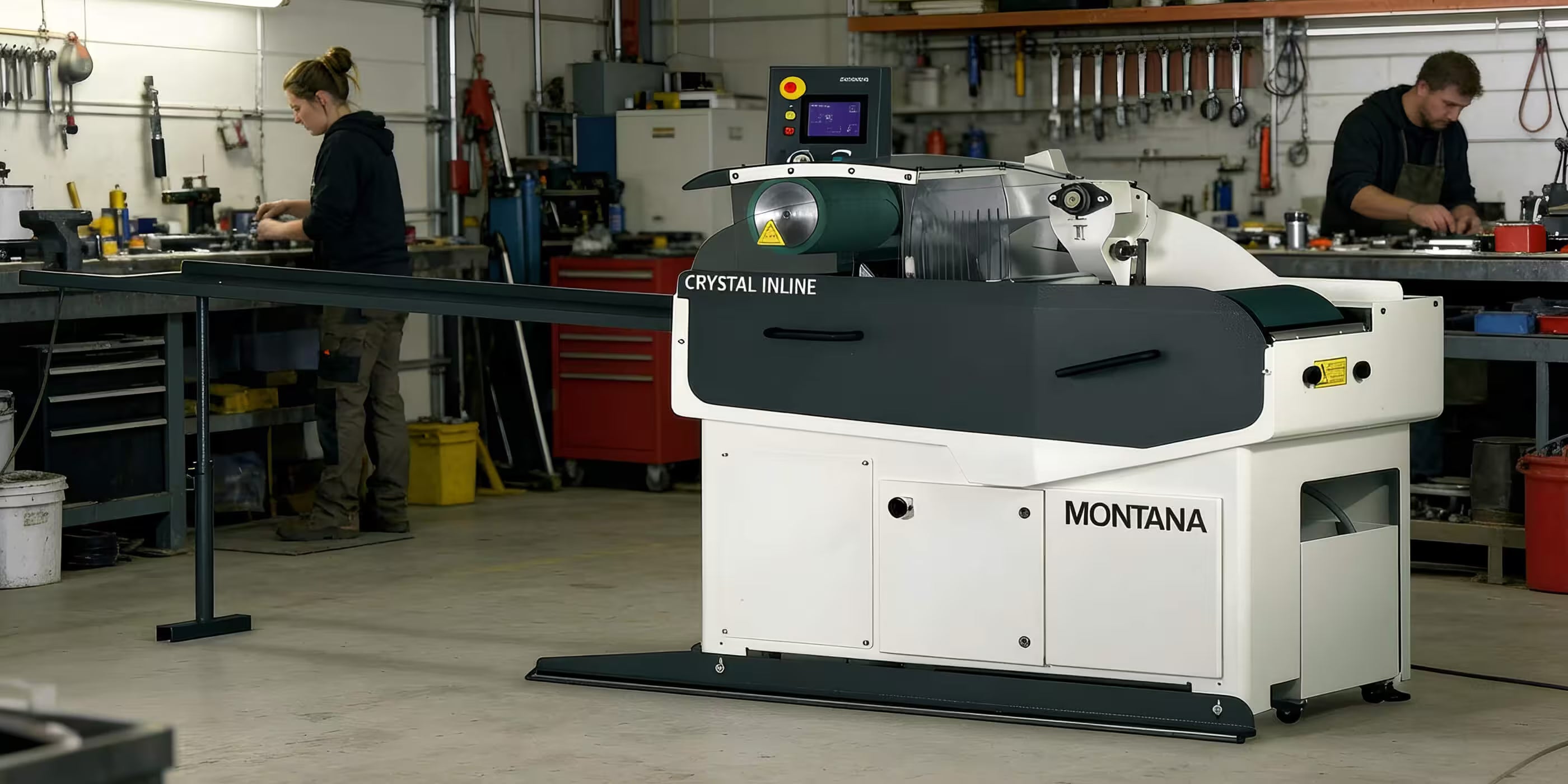 Workshop with a Montana machine in the foreground